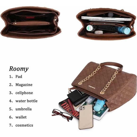 Women Chain Handbags Shoulder Bag, Brown - Picture 4 of 6